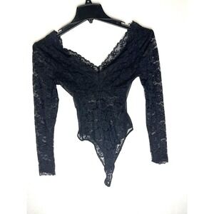 Black lace body suit small floral lace whimsigoth dark romantic fairy grunge